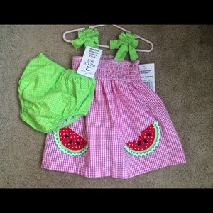 2-piece Summer Gingham Jumper Set with Watermelons